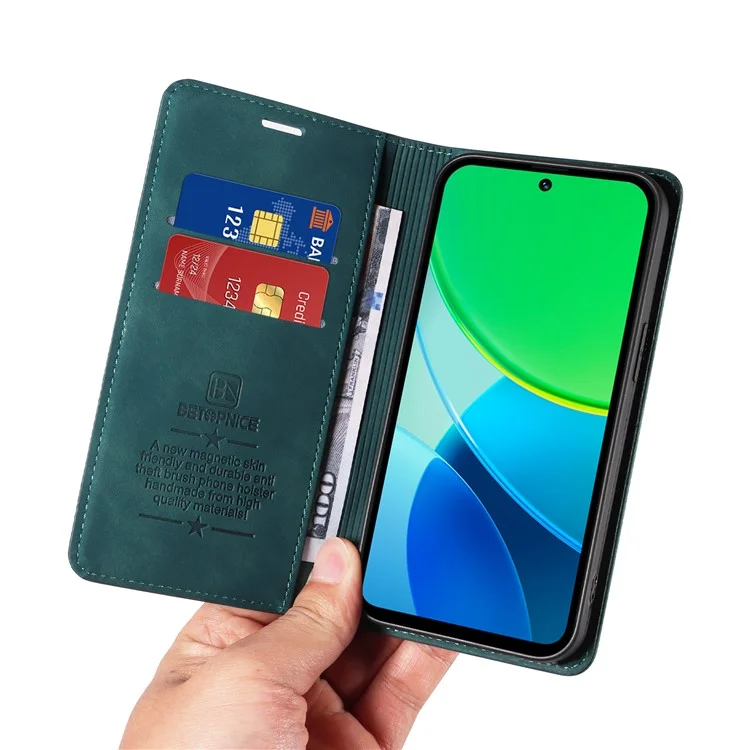 Étui portefeuille en cuir avec support pour vivo Y19s 4G - Vert