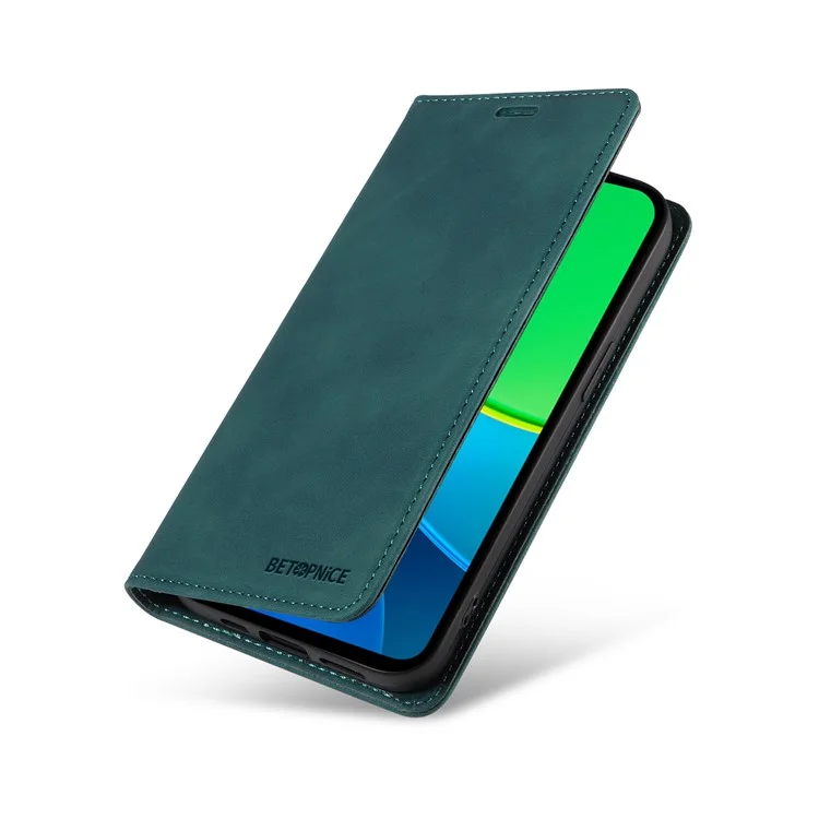 Étui portefeuille en cuir avec support pour vivo Y19s 4G - Vert