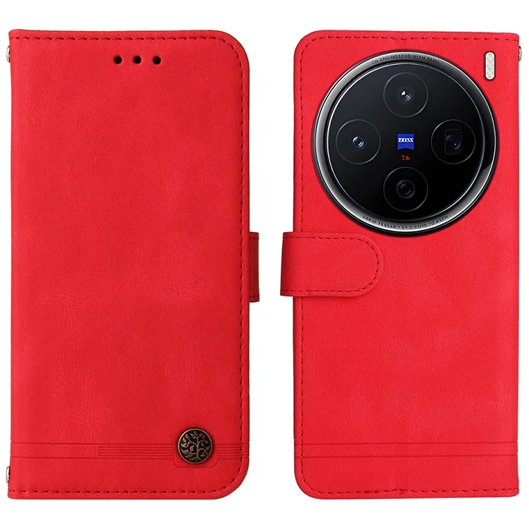 Für vivo X200 5G Wallet Case Skin Touch Leder Handyhülle Baummuster Hardware - Rot