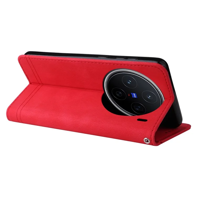 Für vivo X200 5G Wallet Case Skin Touch Leder Handyhülle Baummuster Hardware - Rot