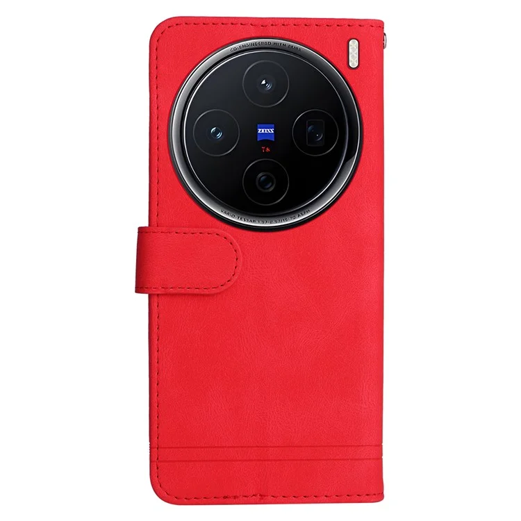 Für vivo X200 5G Wallet Case Skin Touch Leder Handyhülle Baummuster Hardware - Rot