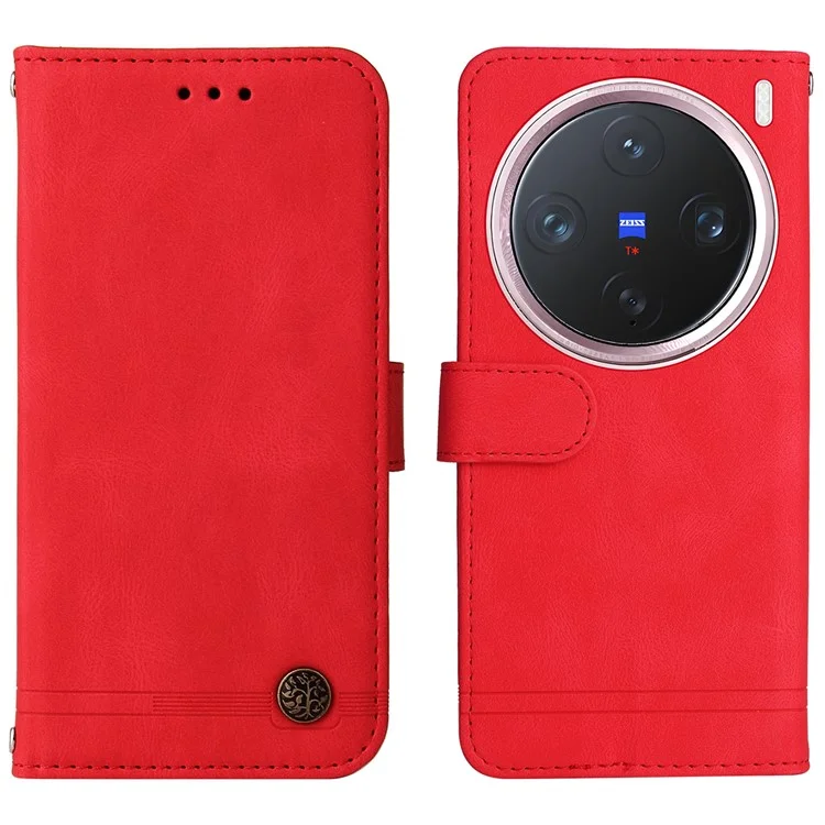 Étui portefeuille pour vivo X200 Pro mini 5G, en cuir au toucher, motif arbre - Rouge