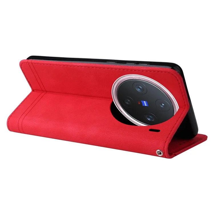 Étui portefeuille pour vivo X200 Pro mini 5G, en cuir au toucher, motif arbre - Rouge