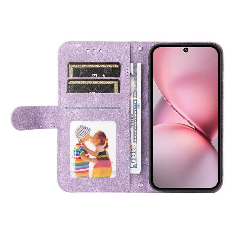 For vivo X200 Pro mini 5G Leather Wallet Cases Skin Touch Phone Cover Stand with Strap - Purple