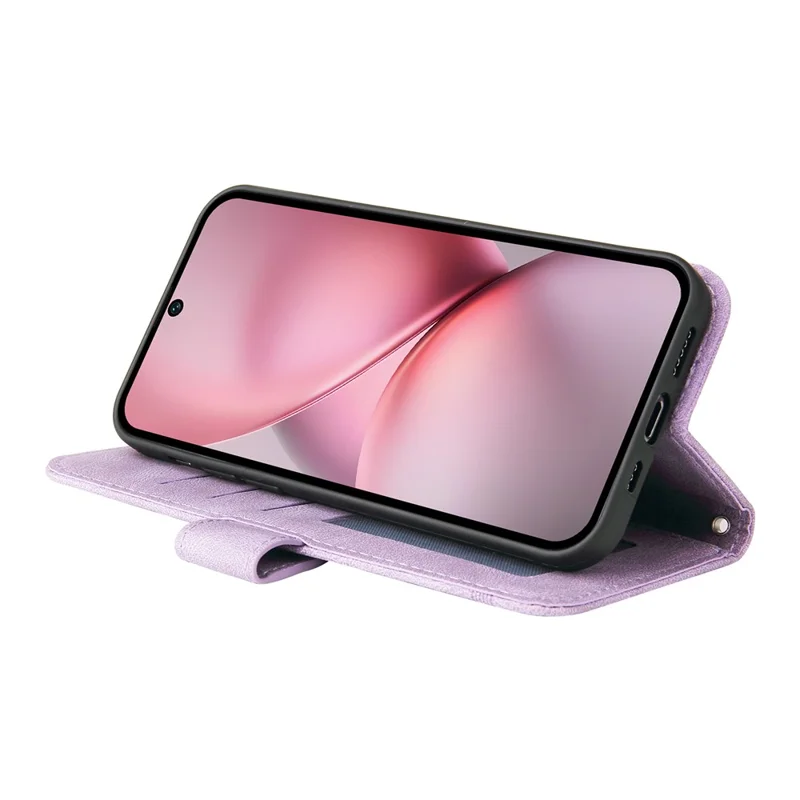 For vivo X200 Pro mini 5G Leather Wallet Cases Skin Touch Phone Cover Stand with Strap - Purple