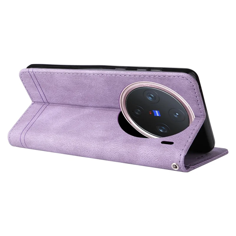 For vivo X200 Pro mini 5G Leather Wallet Cases Skin Touch Phone Cover Stand with Strap - Purple