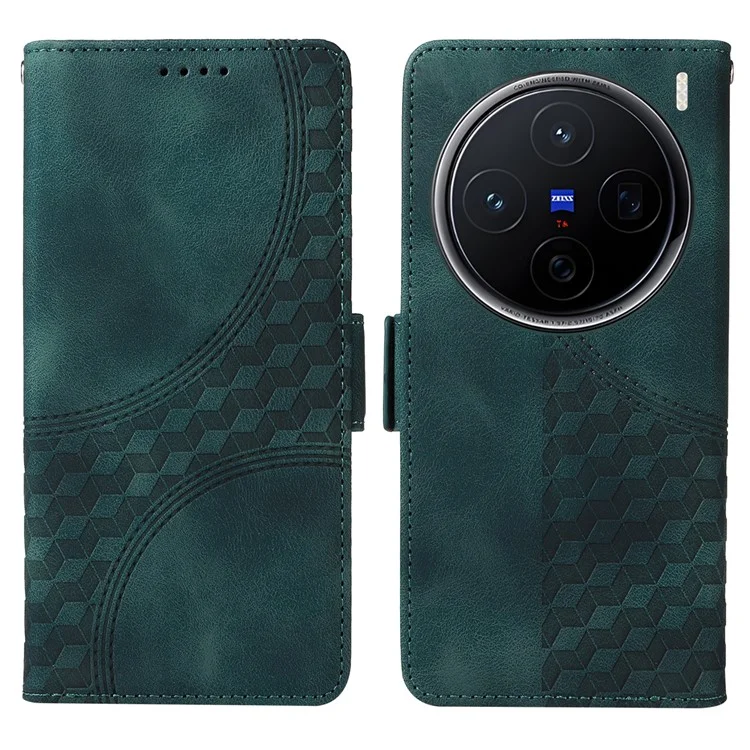 Custodia per vivo X200 5G in pelle PU con motivo a rombi e stelle stampato - Verde