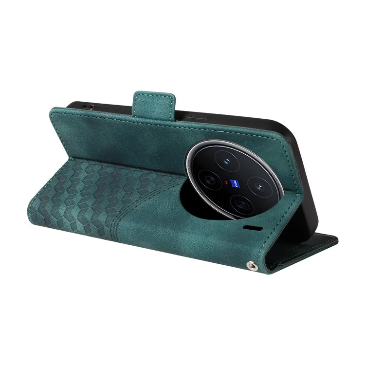 Custodia per vivo X200 5G in pelle PU con motivo a rombi e stelle stampato - Verde