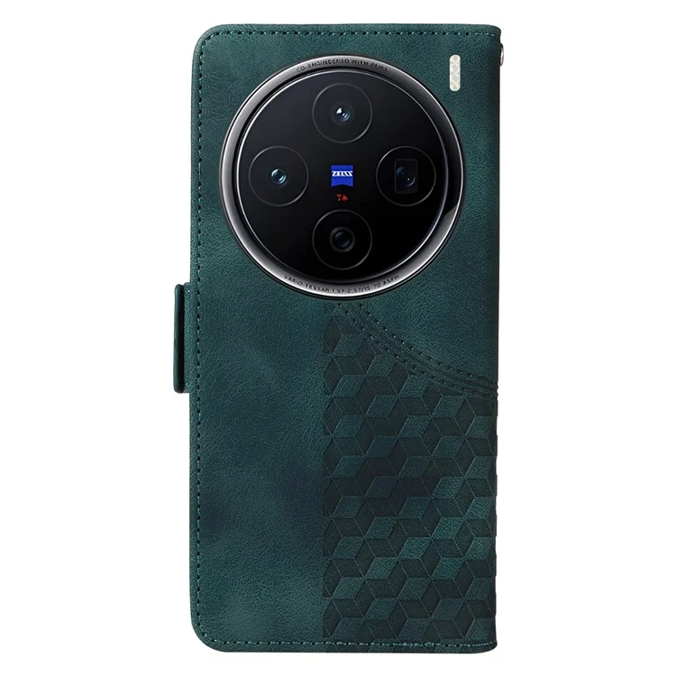 Custodia per vivo X200 5G in pelle PU con motivo a rombi e stelle stampato - Verde