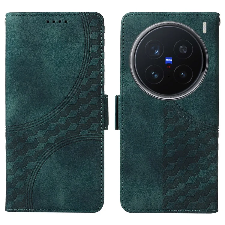 Custodia per vivo X200 Pro 5G in pelle PU con motivo a rombi e stelle impresso - Verde