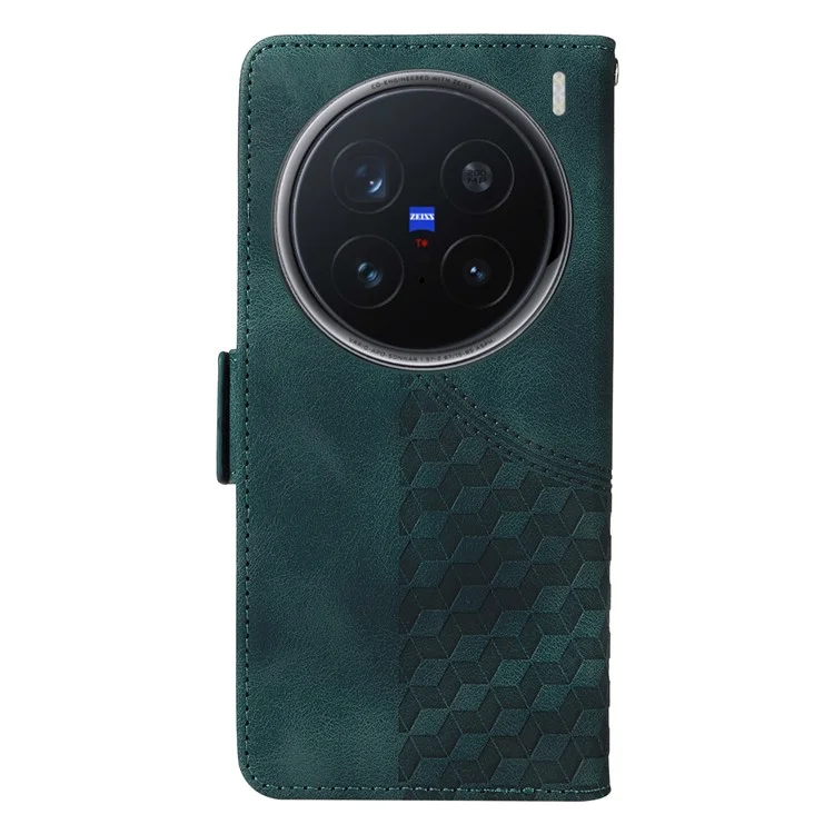Custodia per vivo X200 Pro 5G in pelle PU con motivo a rombi e stelle impresso - Verde
