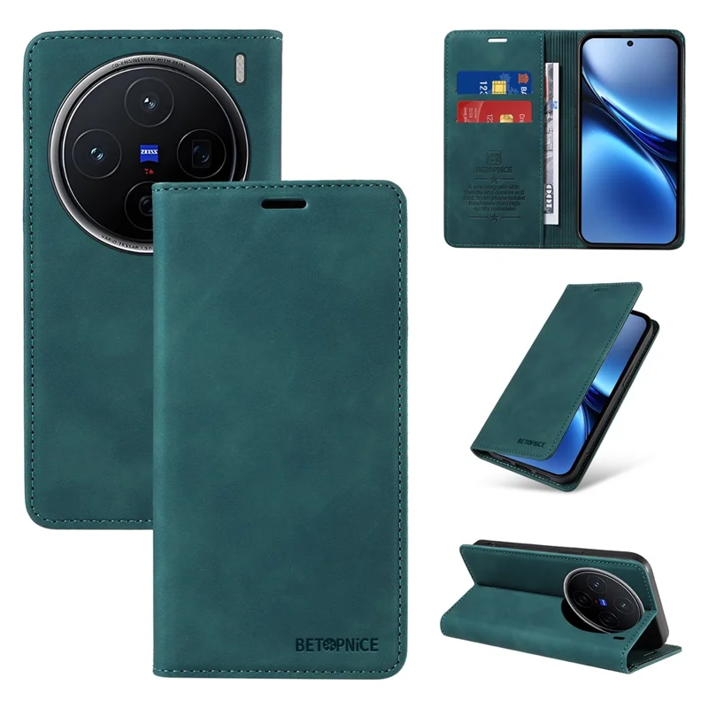 BETOPNICE 003 Funda de piel con soporte para vivo X200 5G - Verde