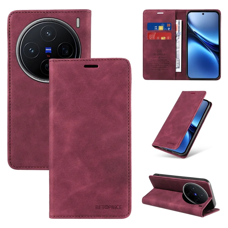 BETOPNICE 003 For vivo X200 5G Wallet Case Leather Phone Cover with Stand - Red