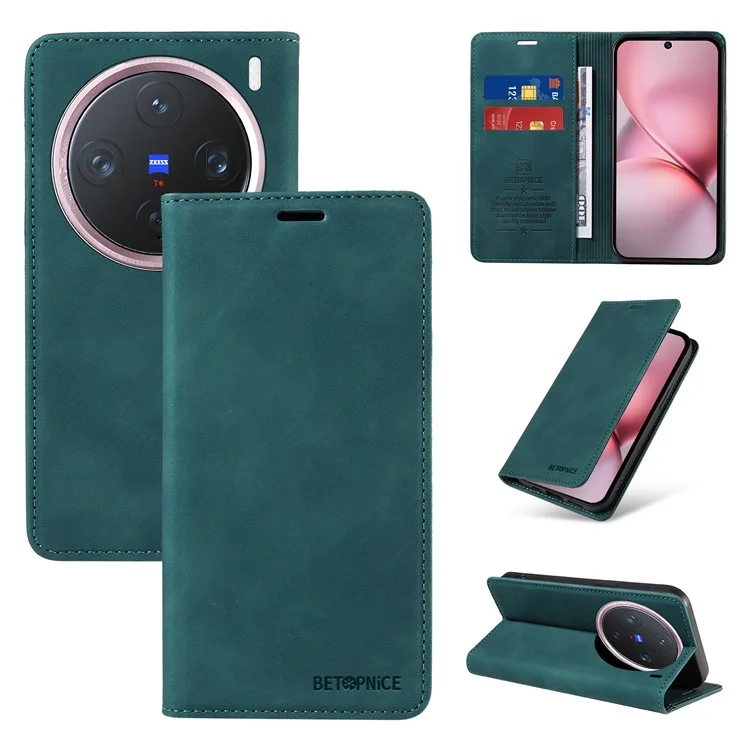 BETOPNICE 003 Funda de cartera de piel con soporte para vivo X200 Pro mini 5G - Verde