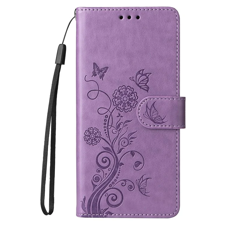 Für vivo X200 5G Ledertasche Schmetterlings-Blumen-Prägung Brieftasche Standfunktion - Lila