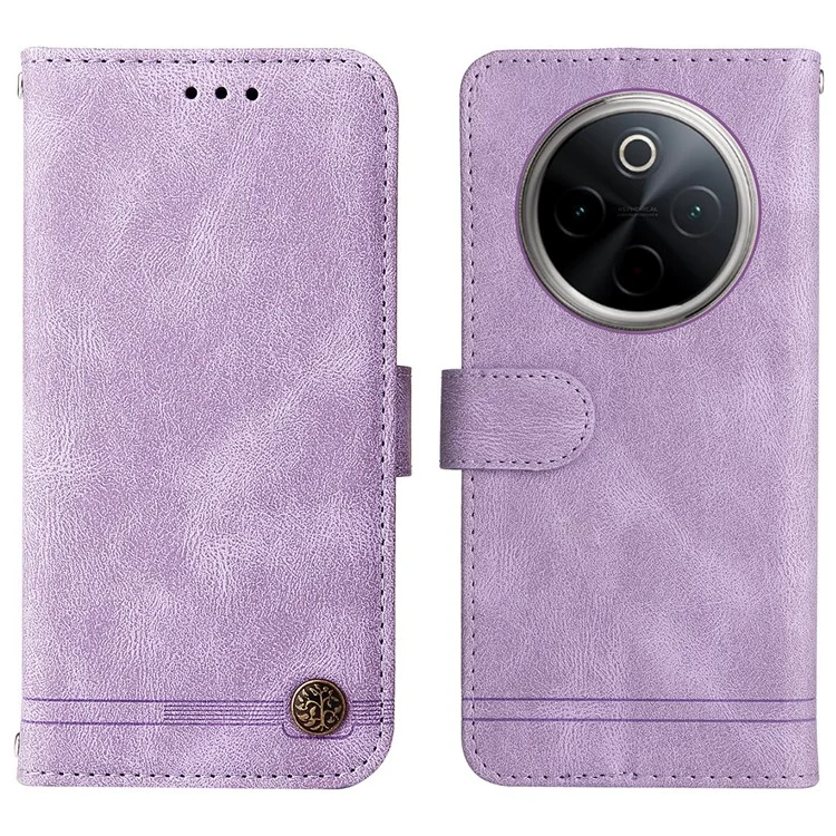 Für vivo Y300 Pro 5G Wallet Case Skin Touch Leather Phone Cover Baumuster - Lila