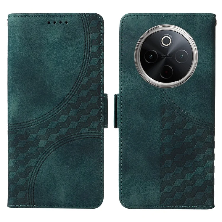 Cover in pelle PU per vivo Y300 Pro 5G con motivo stellato a rombi - Verde