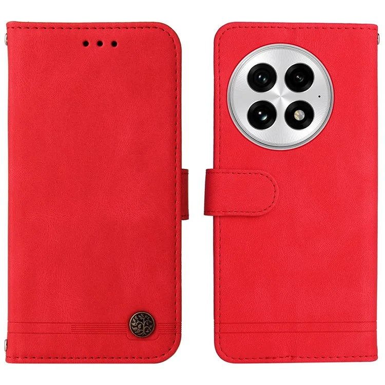 Für OnePlus 13 Wallet Case Skin Touch Leder Handyhülle Baumwurzelmuster Hardware - Rot