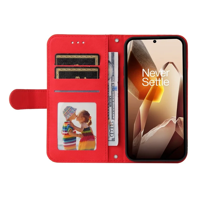 Für OnePlus 13 Wallet Case Skin Touch Leder Handyhülle Baumwurzelmuster Hardware - Rot