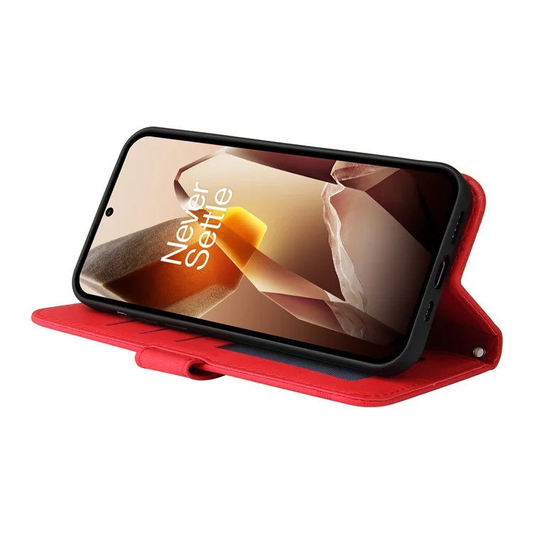 Für OnePlus 13 Wallet Case Skin Touch Leder Handyhülle Baumwurzelmuster Hardware - Rot