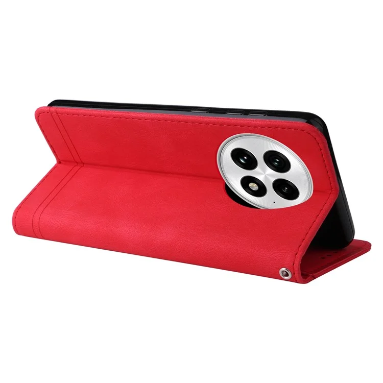 Für OnePlus 13 Wallet Case Skin Touch Leder Handyhülle Baumwurzelmuster Hardware - Rot