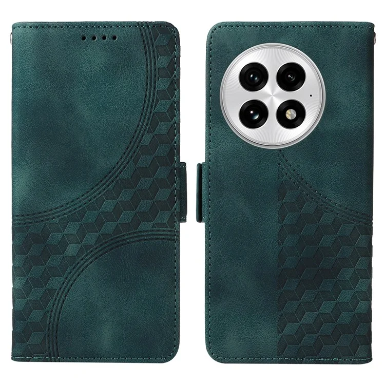 Custodia per OnePlus 13 in pelle PU con motivo a rombi stellati - Verde