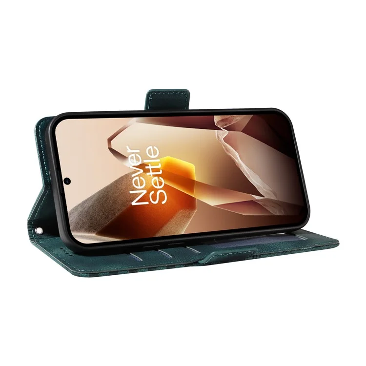 Custodia per OnePlus 13 in pelle PU con motivo a rombi stellati - Verde