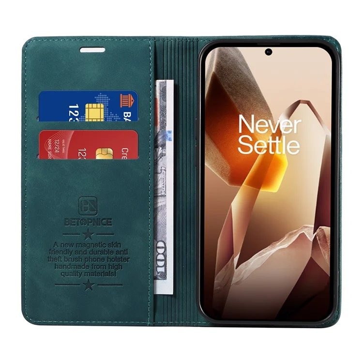 BETOPNICE 003 Funda de billetera de cuero para OnePlus 13 con soporte - Verde