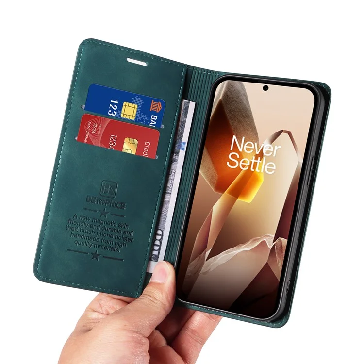 BETOPNICE 003 Funda de billetera de cuero para OnePlus 13 con soporte - Verde