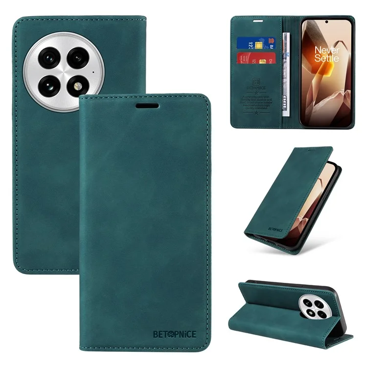 BETOPNICE 003 Funda de billetera de cuero para OnePlus 13 con soporte - Verde
