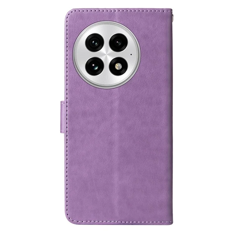Capa de couro para OnePlus 13 com estampa de borboleta e floral, função de suporte - Roxo