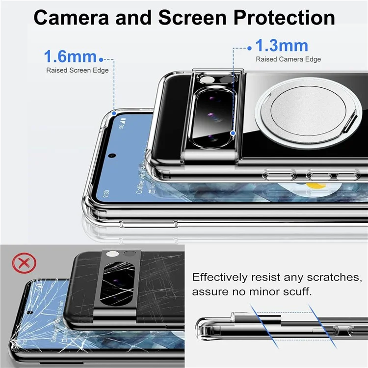 Für Google Pixel 8 Pro magnetisches Gehäuse mit drehbarem Ständer, TPU-PC-Klar-Telefonrückseite