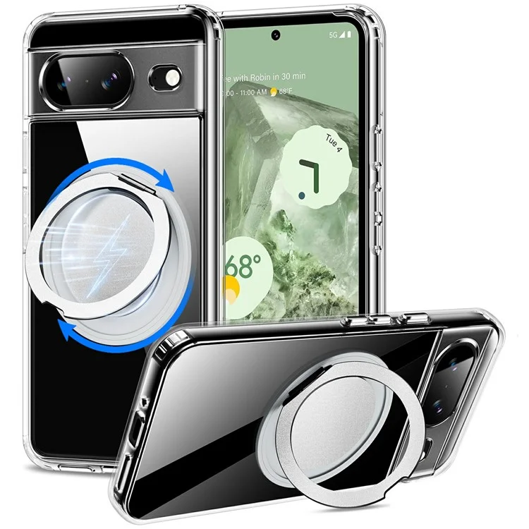 Capa magnética giratória de suporte TPU PC transparente para o Google Pixel 8a