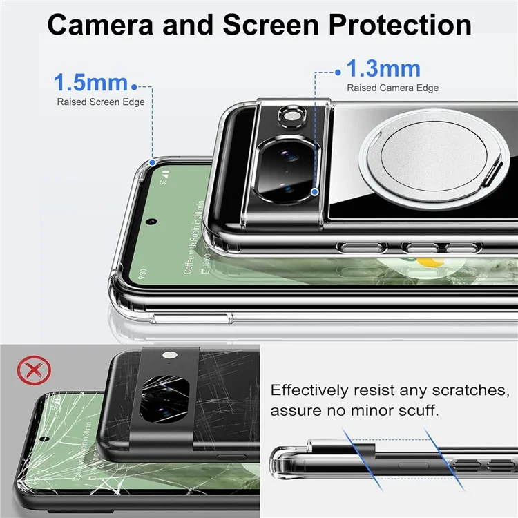 Capa magnética giratória de suporte TPU PC transparente para o Google Pixel 8a