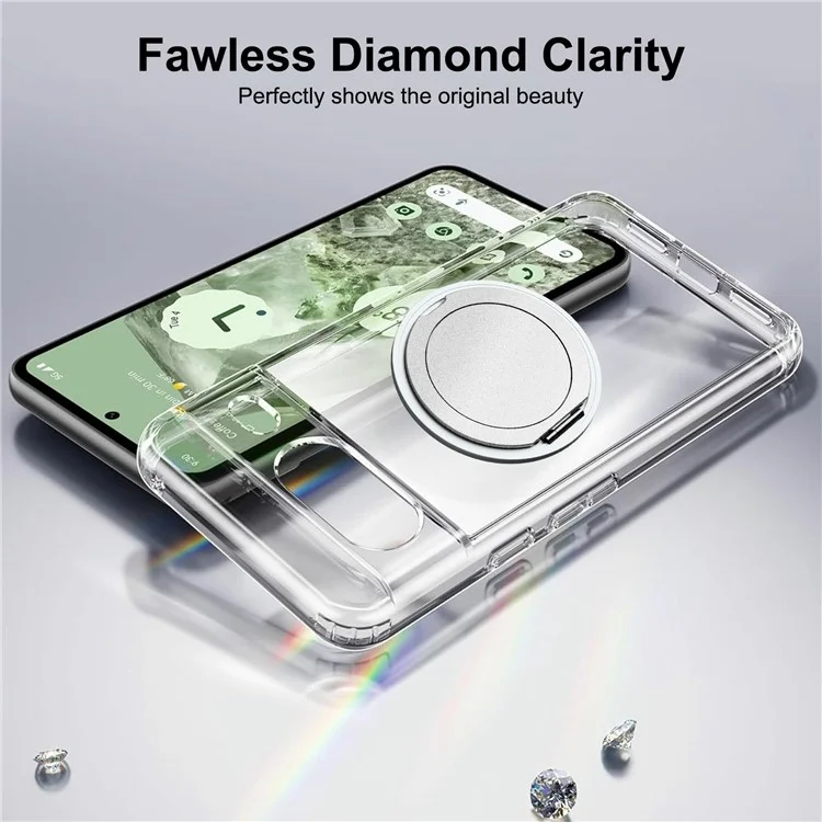 Capa magnética giratória de suporte TPU PC transparente para o Google Pixel 8a