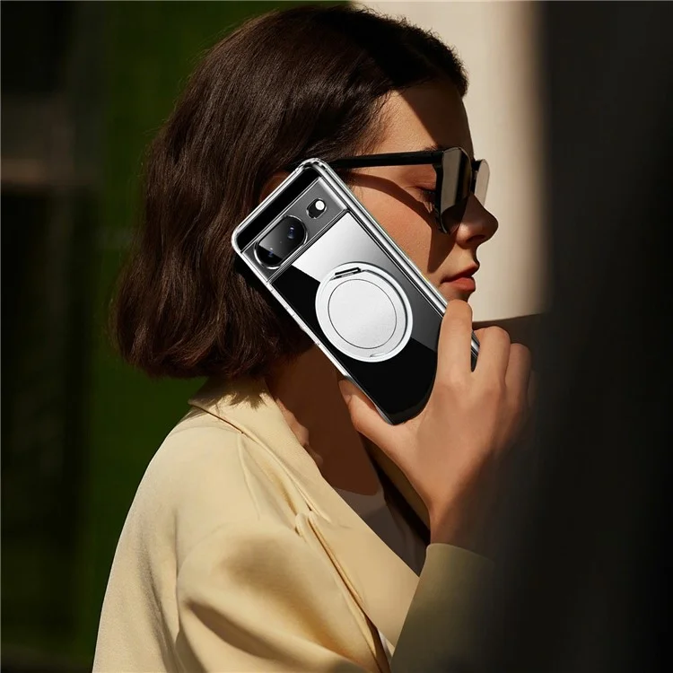 Capa magnética giratória de suporte TPU PC transparente para o Google Pixel 8a