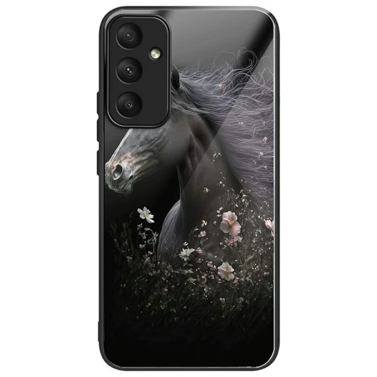 Custodia per Samsung Galaxy A16 5G / 4G in vetro temperato TPU a prova di caduta con stampa a motivi - Cavallo e fiore