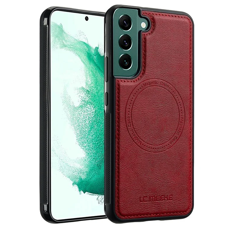 Étui magnétique pour Samsung Galaxy S22+ 5G compatible avec MagSafe, en cuir et TPU, couleur rouge.
