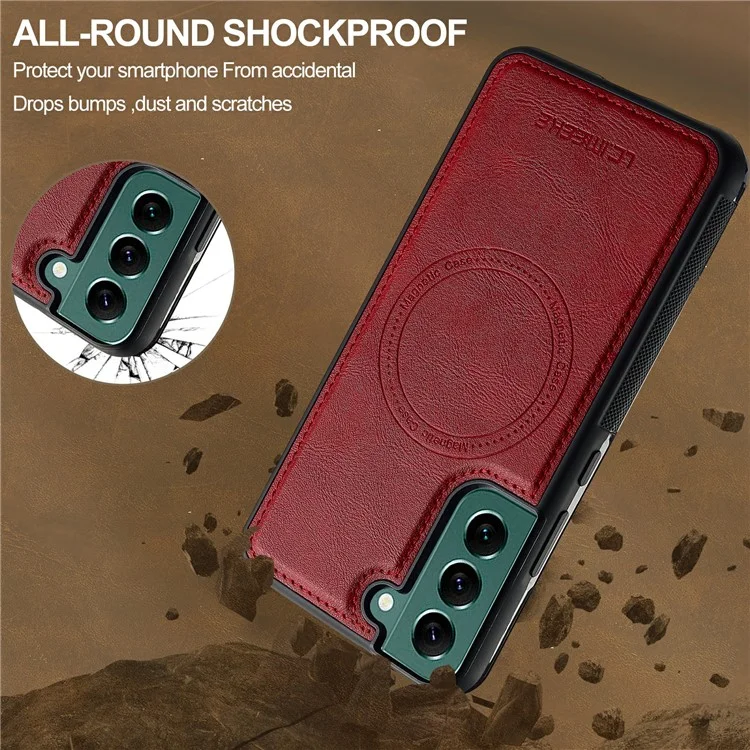 Étui magnétique pour Samsung Galaxy S22+ 5G compatible avec MagSafe, en cuir et TPU, couleur rouge.