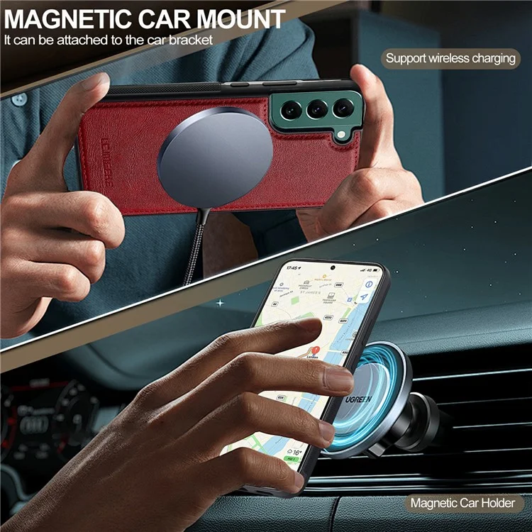 Étui magnétique pour Samsung Galaxy S22+ 5G compatible avec MagSafe, en cuir et TPU, couleur rouge.
