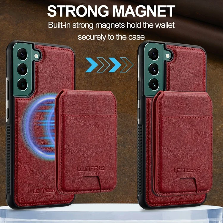 Чехол с магнитным креплением LC.IMEEKE L3 для Samsung Galaxy S22+ 5G с отсеком для карт, кожаный TPU-чехол - Красный