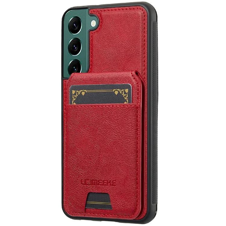 Чехол с магнитным креплением LC.IMEEKE L3 для Samsung Galaxy S22+ 5G с отсеком для карт, кожаный TPU-чехол - Красный