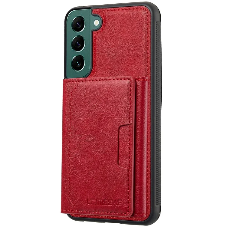 LC.IMEEKE L5 für Samsung Galaxy S22+ 5G magnetisches Handyhülle Leder Rückseite mit abnehmbarem Kartenfach - Rot