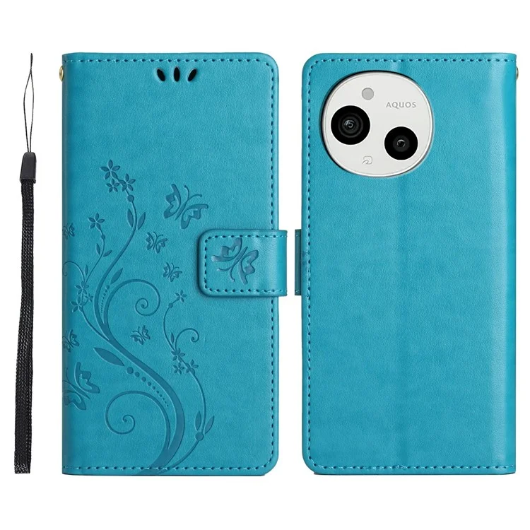 For Sharp Aquos Sense 9 Case PU Leather Phone Wallet Cover with Strap - Blue