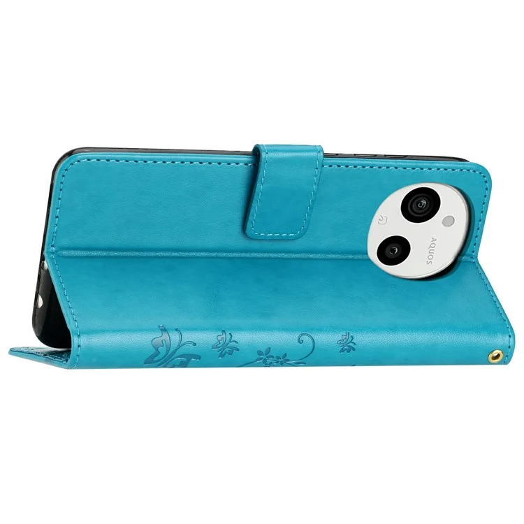 For Sharp Aquos Sense 9 Case PU Leather Phone Wallet Cover with Strap - Blue
