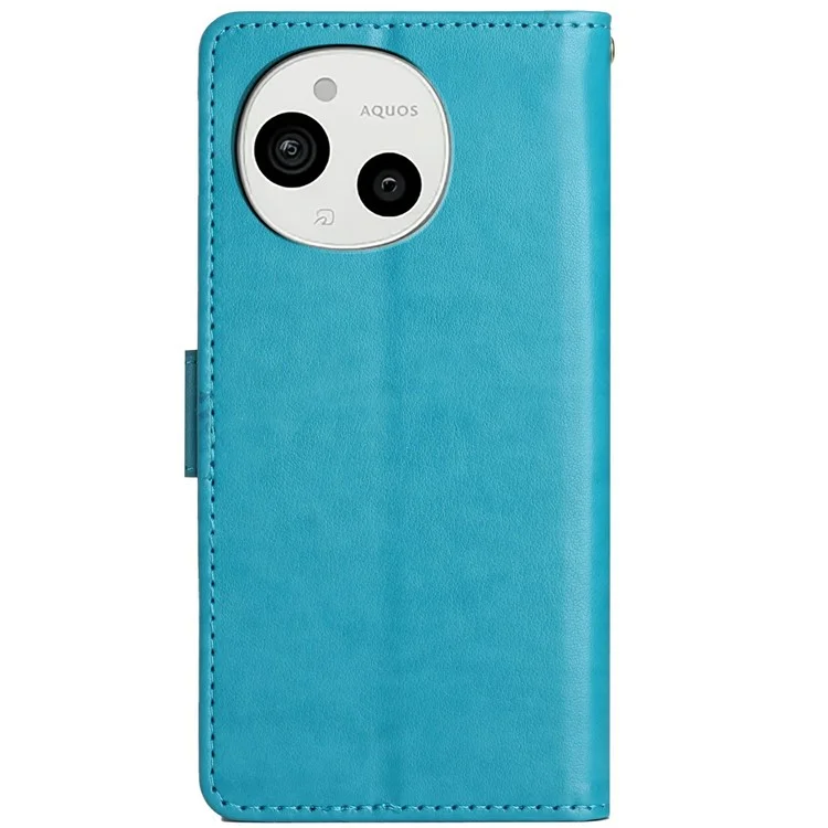 For Sharp Aquos Sense 9 Case PU Leather Phone Wallet Cover with Strap - Blue