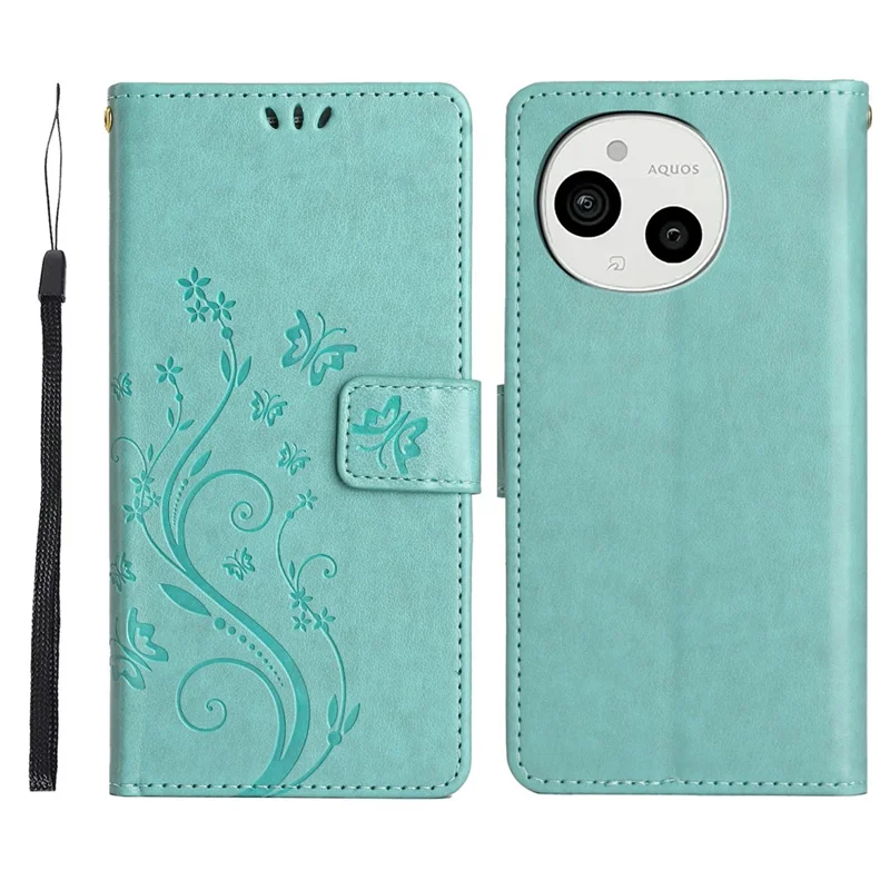 For Sharp Aquos Sense 9 Case PU Leather Phone Wallet Cover with Strap - Baby Blue