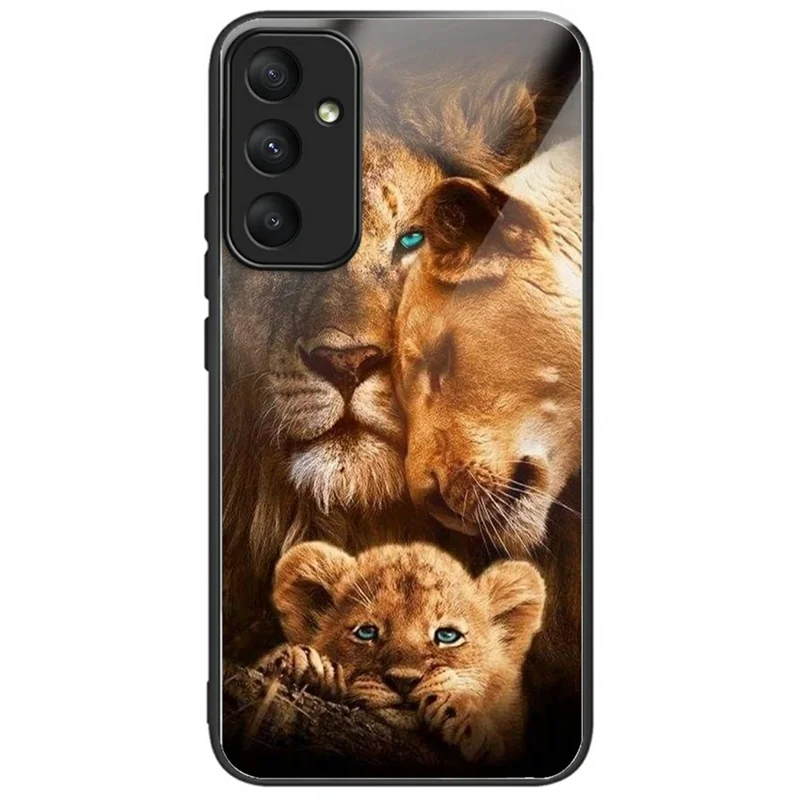 For Samsung Galaxy S25 Case Pattern Printing Tempered Glass TPU Drop-Proof Phone Cover - Lion Family