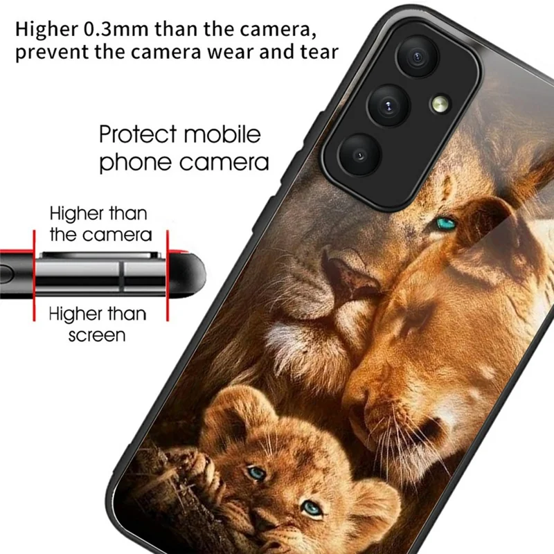 For Samsung Galaxy S25 Case Pattern Printing Tempered Glass TPU Drop-Proof Phone Cover - Lion Family