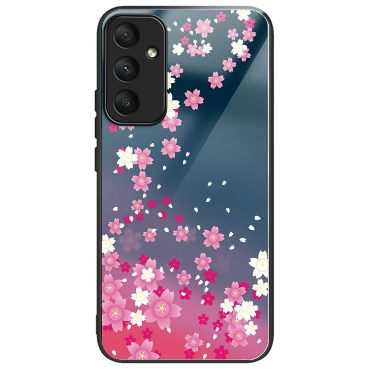Чехол для Samsung Galaxy S25+ с узорным печатным закаленным стеклом и ТПУ, устойчивый к падению - Розовые цветы